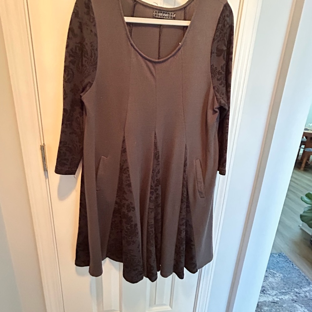 Long Sleeve Gray Knit skater Dress